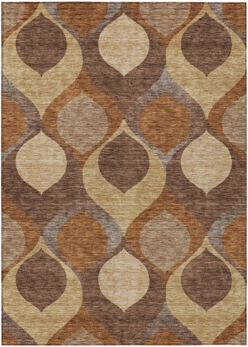 Copper Beige And Taupe Ogee Washable Indoor Outdoor Area Rug Photo 1