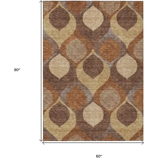 Copper Beige And Taupe Ogee Washable Indoor Outdoor Area Rug Photo 3