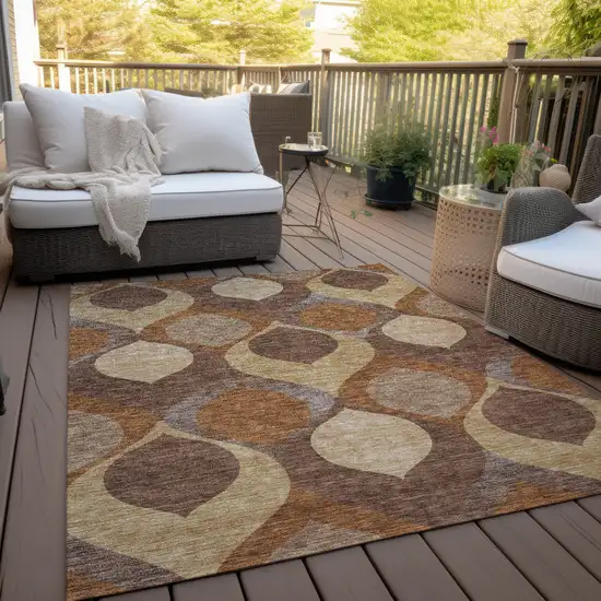 Copper Beige And Taupe Ogee Washable Indoor Outdoor Area Rug Photo 9