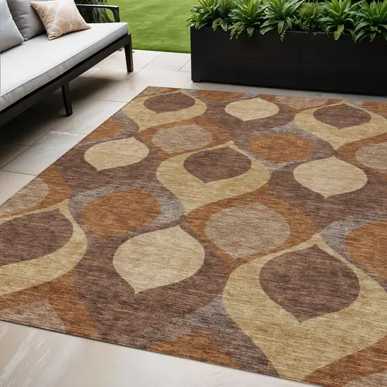 Copper Beige And Taupe Ogee Washable Indoor Outdoor Area Rug Photo 1