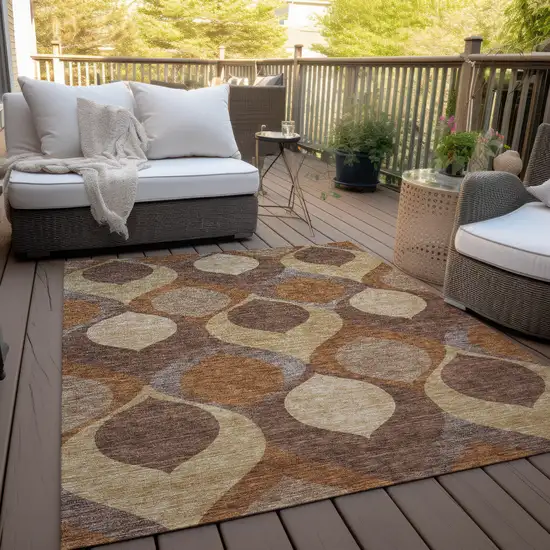 Copper Beige And Taupe Ogee Washable Indoor Outdoor Area Rug Photo 9