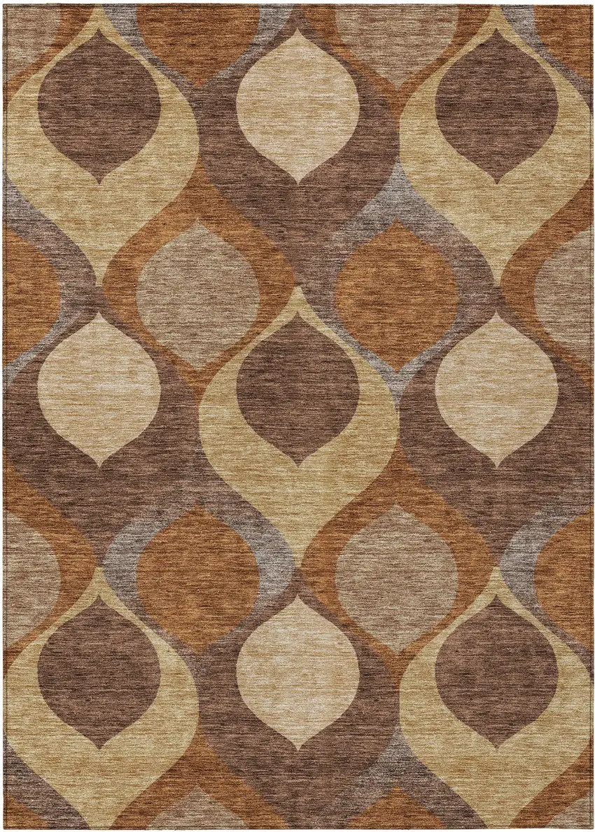 Copper Beige And Taupe Ogee Washable Indoor Outdoor Area Rug Photo 1