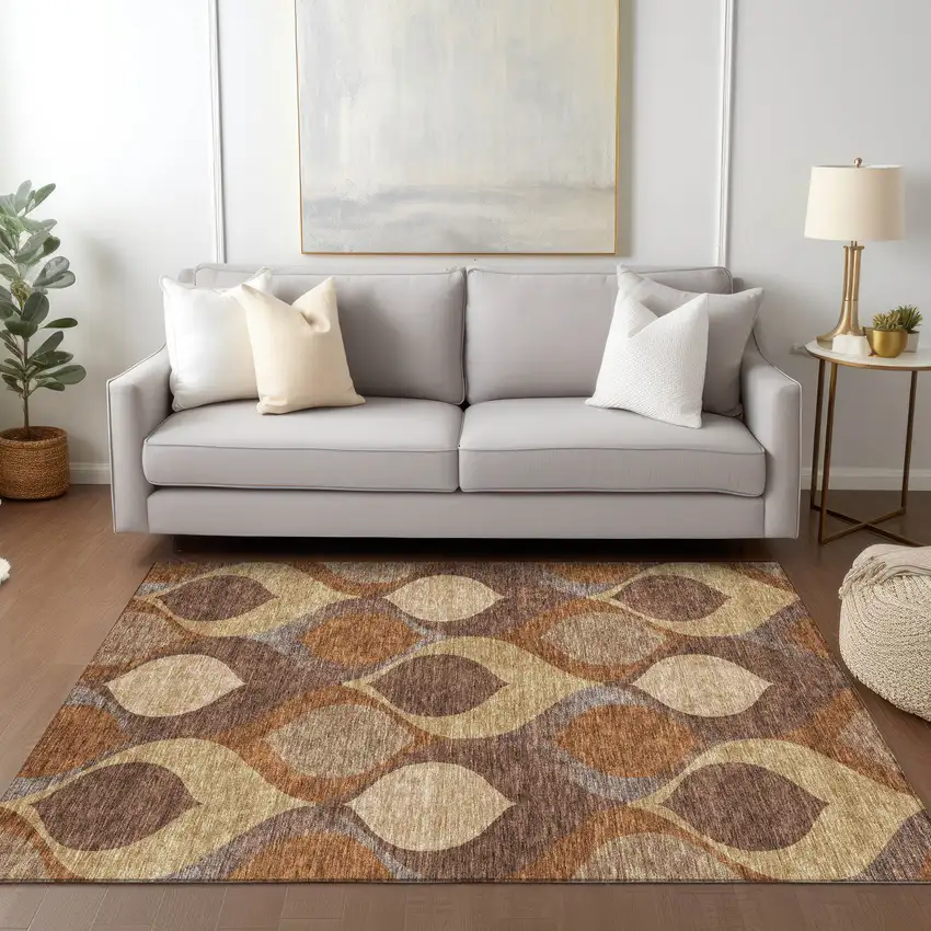 Copper Beige And Taupe Ogee Washable Indoor Outdoor Area Rug Photo 8