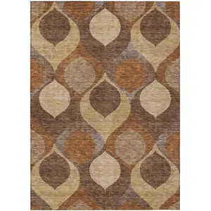 Photo of Copper Beige And Taupe Ogee Washable Indoor Outdoor Area Rug