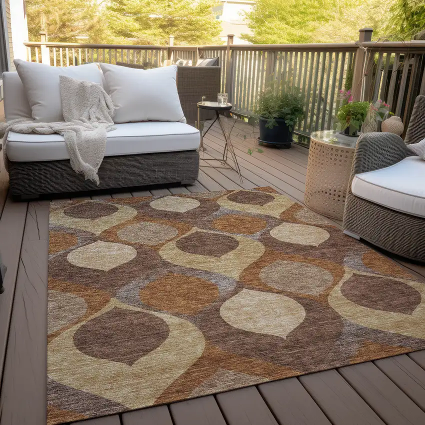 Copper Beige And Taupe Ogee Washable Indoor Outdoor Area Rug Photo 9