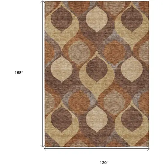 Copper Beige And Taupe Ogee Washable Indoor Outdoor Area Rug Photo 3