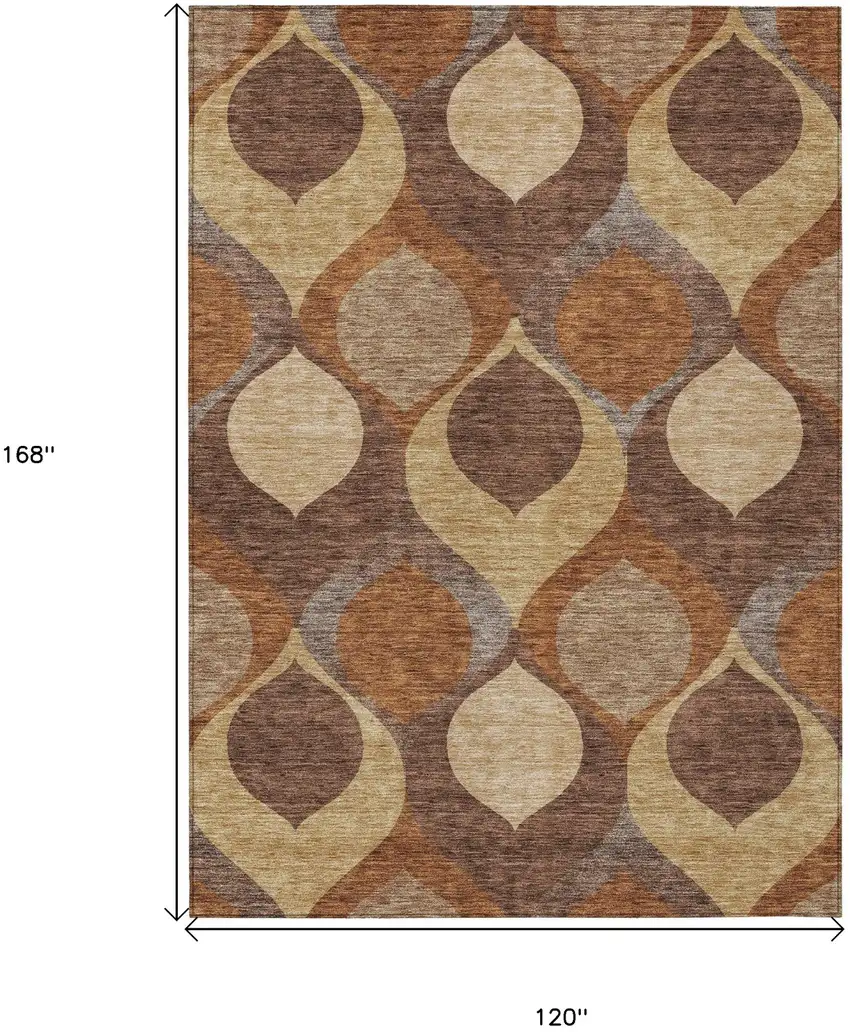 Copper Beige And Taupe Ogee Washable Indoor Outdoor Area Rug Photo 3