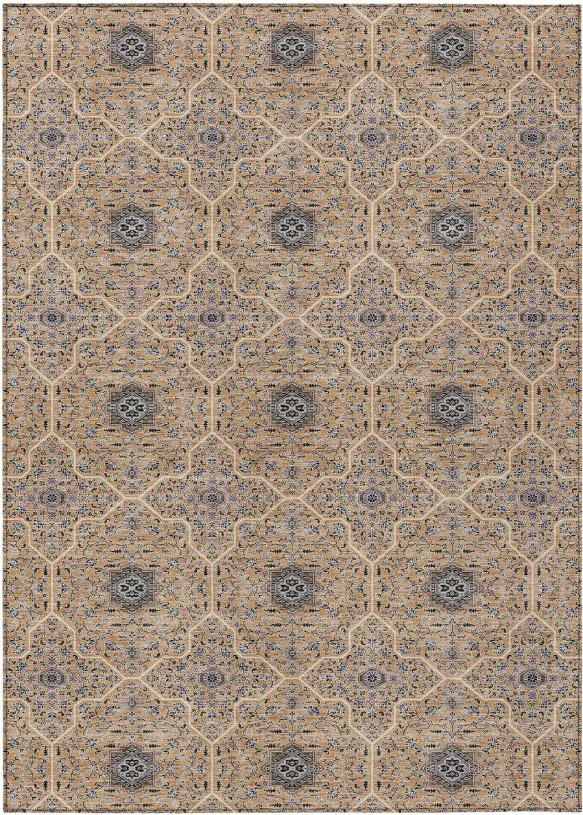 Copper Black And Brown Oriental Washable Indoor Outdoor Area Rug Photo 1