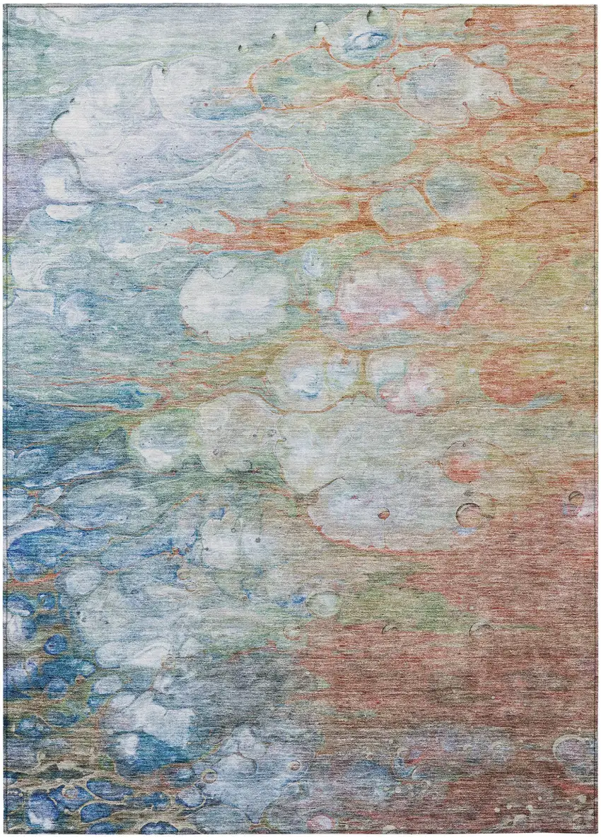 Copper Blue And Artichoke Green Abstract Washable Indoor Outdoor Area Rug Photo 2