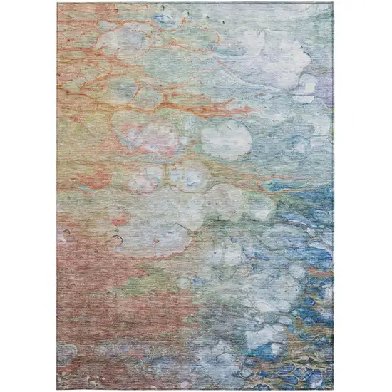 Copper Blue And Artichoke Green Abstract Washable Indoor Outdoor Area Rug Photo 5