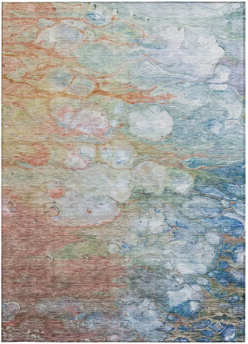 Copper Blue And Artichoke Green Abstract Washable Indoor Outdoor Area Rug Photo 5