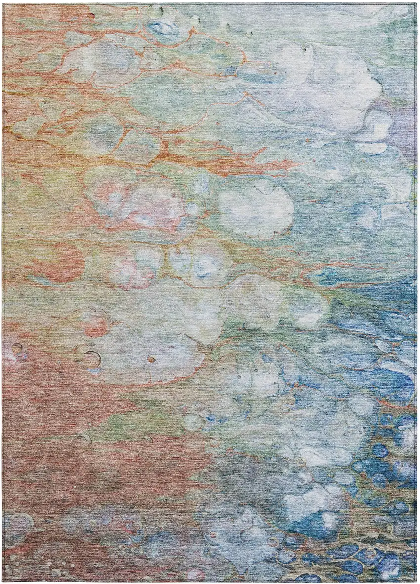 Copper Blue And Artichoke Green Abstract Washable Indoor Outdoor Area Rug Photo 5