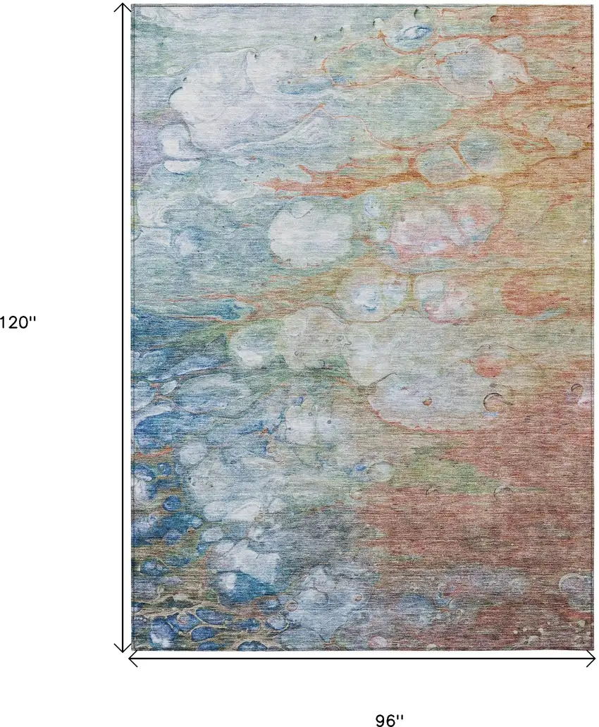 Copper Blue And Artichoke Green Abstract Washable Indoor Outdoor Area Rug Photo 3