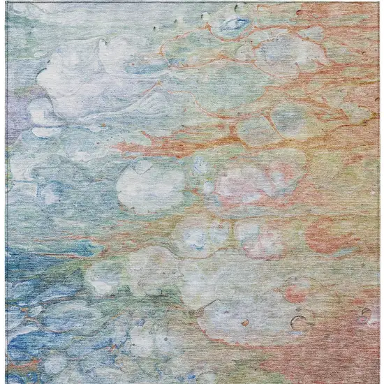 Copper Blue And Artichoke Green Abstract Washable Indoor Outdoor Area Rug Photo 6