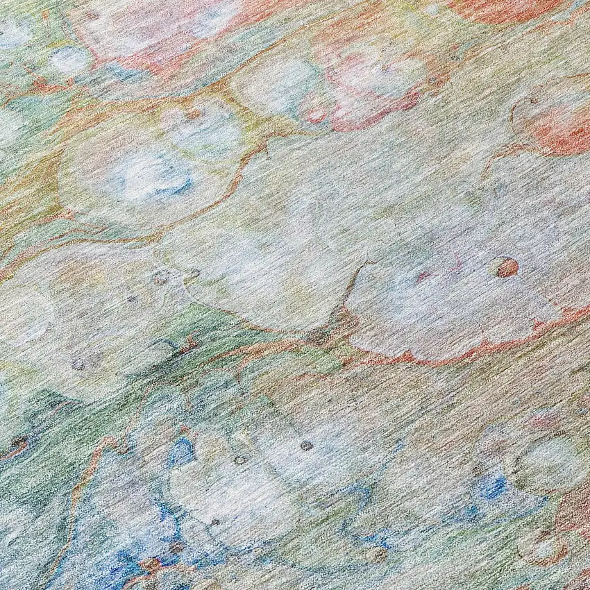 Copper Blue And Artichoke Green Abstract Washable Indoor Outdoor Area Rug Photo 4