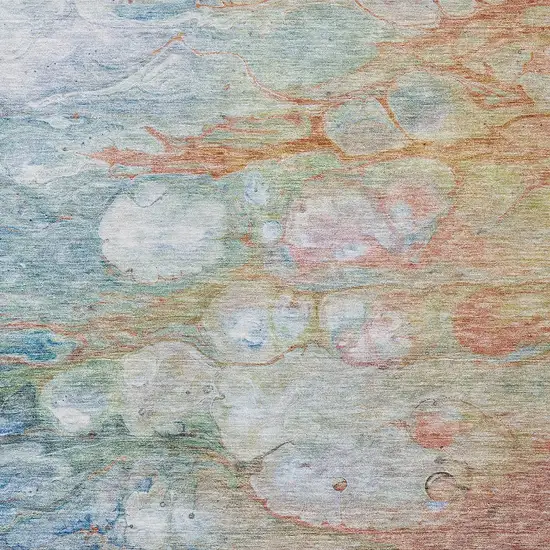 Copper Blue And Artichoke Green Abstract Washable Indoor Outdoor Area Rug Photo 5