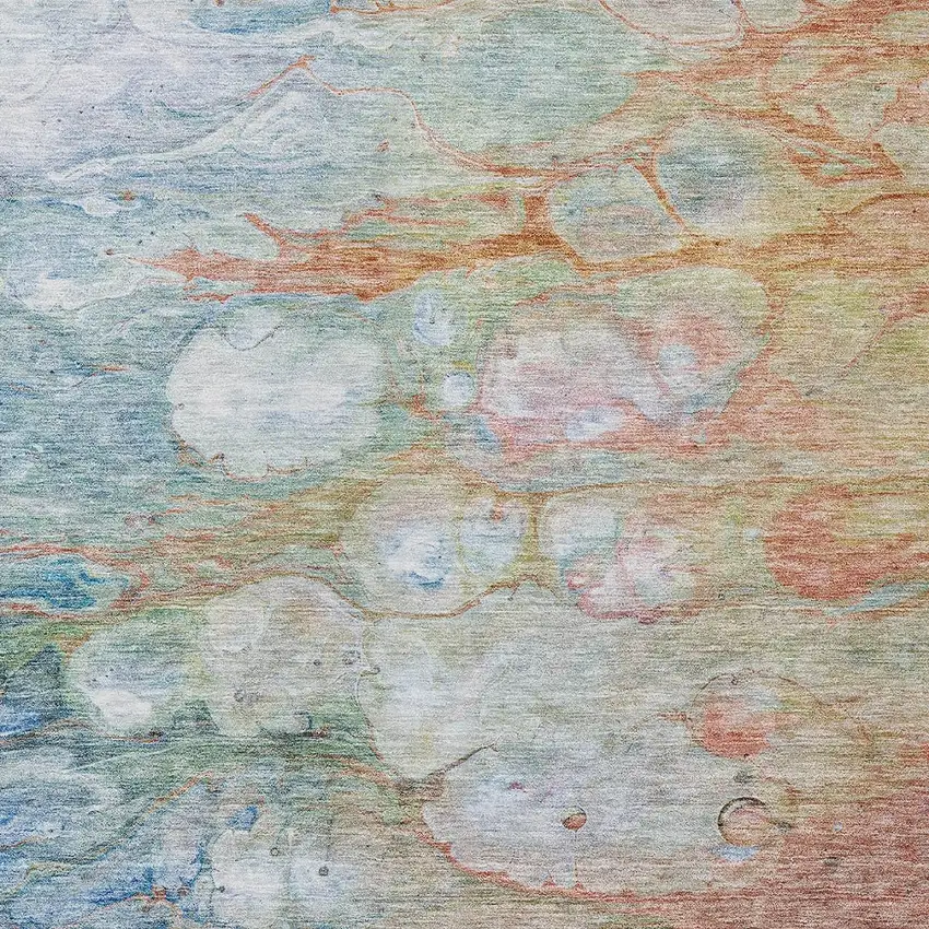 Copper Blue And Artichoke Green Abstract Washable Indoor Outdoor Area Rug Photo 5