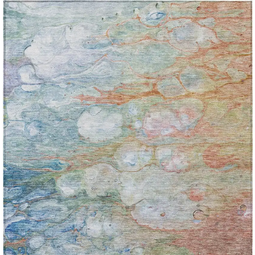 Copper Blue And Artichoke Green Abstract Washable Indoor Outdoor Area Rug Photo 6