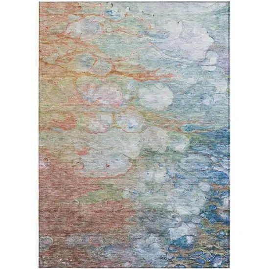 Copper Blue And Artichoke Green Abstract Washable Indoor Outdoor Area Rug Photo 6