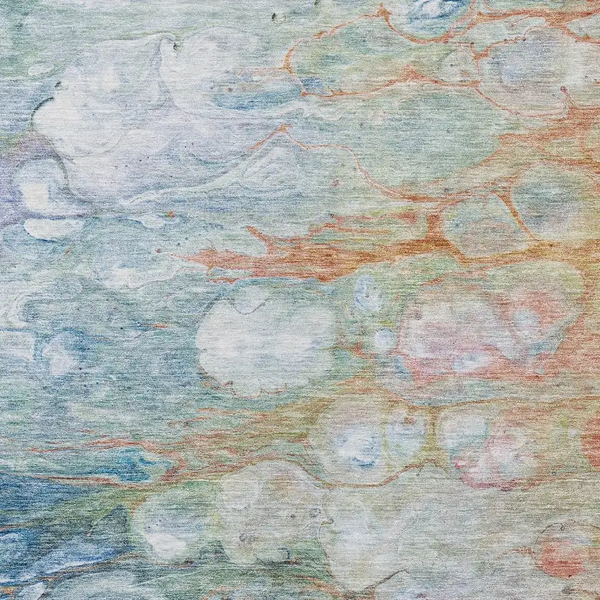 Copper Blue And Artichoke Green Abstract Washable Indoor Outdoor Area Rug Photo 5