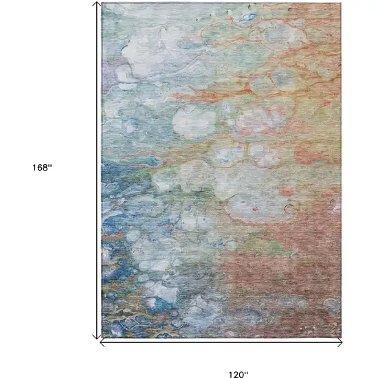 Copper Blue And Artichoke Green Abstract Washable Indoor Outdoor Area Rug Photo 3