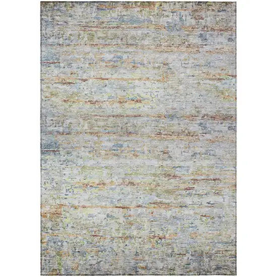 Copper Blue And Green Striped Washable Indoor Outdoor Area Rug Photo 2