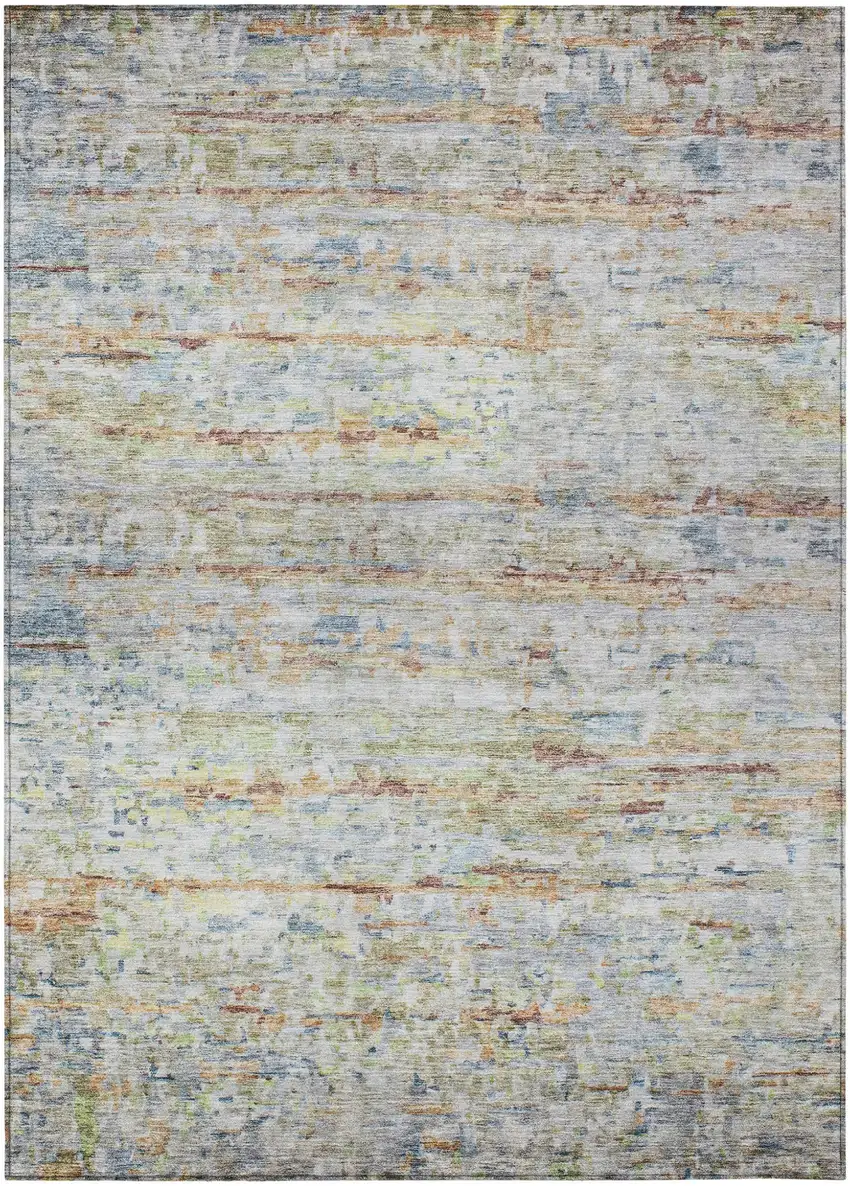 Copper Blue And Green Striped Washable Indoor Outdoor Area Rug Photo 2