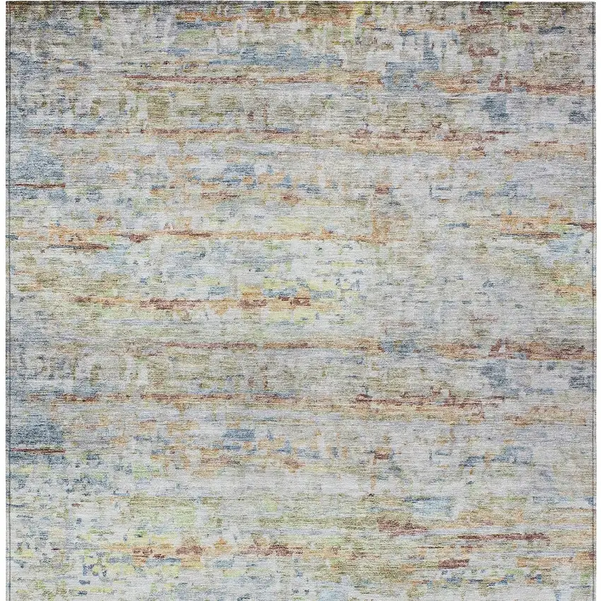 Copper Blue And Green Striped Washable Indoor Outdoor Area Rug Photo 7