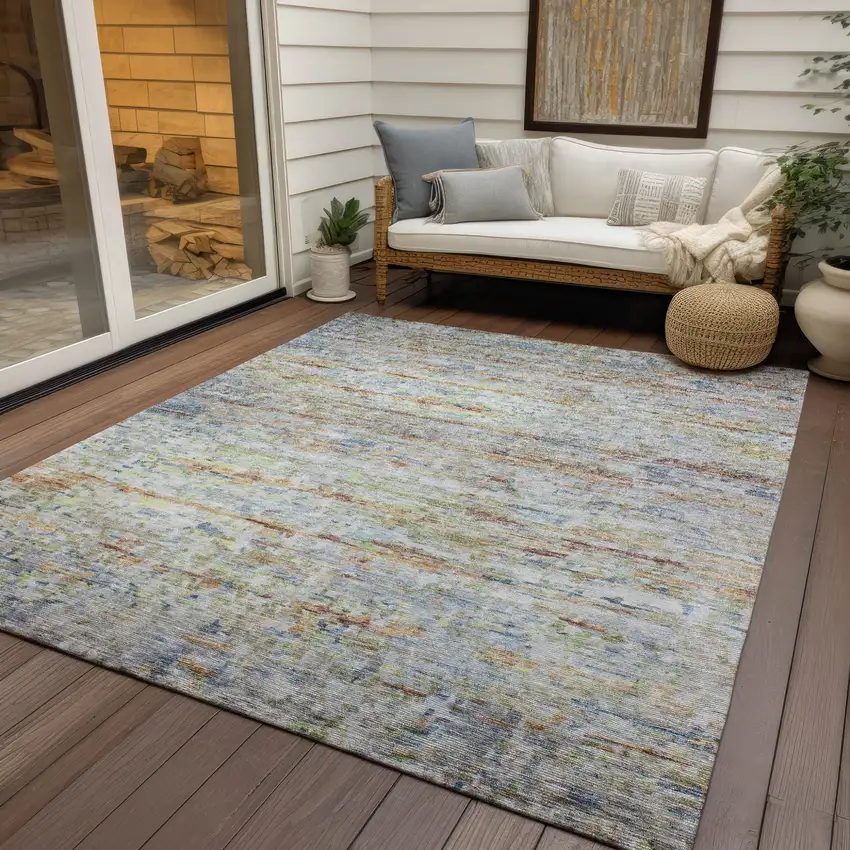Copper Blue And Green Striped Washable Indoor Outdoor Area Rug Photo 8