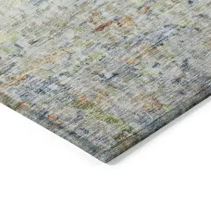 Photo of Copper Blue And Green Striped Washable Indoor Outdoor Area Rug
