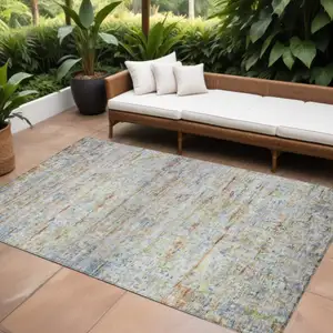 Photo of Copper Blue And Green Striped Washable Indoor Outdoor Area Rug