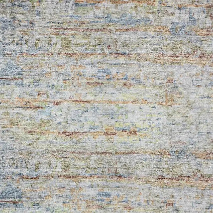 Copper Blue And Green Striped Washable Indoor Outdoor Area Rug Photo 6