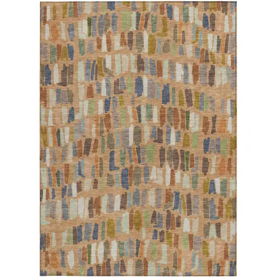 Copper Blue And Ivory Striped Washable Indoor Outdoor Area Rug Photo 3