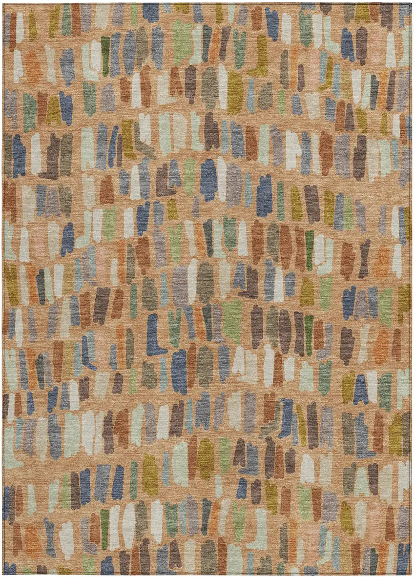 Copper Blue And Ivory Striped Washable Indoor Outdoor Area Rug Photo 3