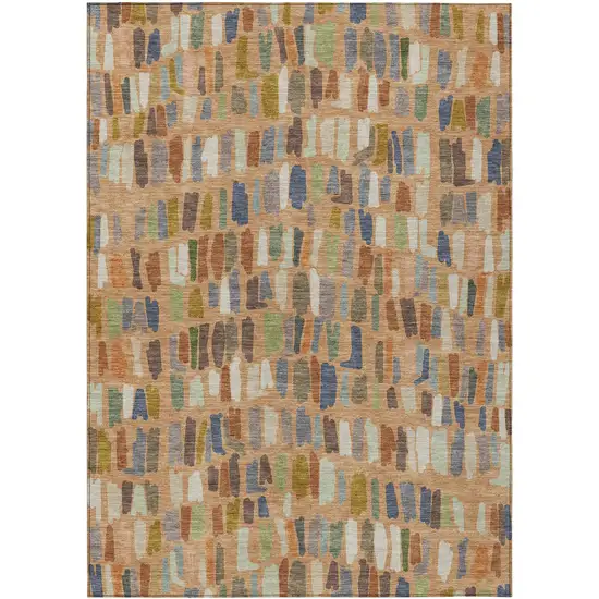 Copper Blue And Ivory Striped Washable Indoor Outdoor Area Rug Photo 1