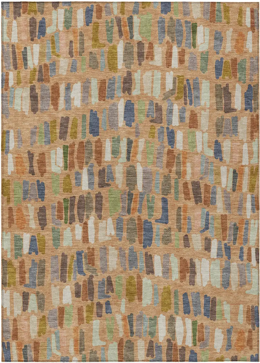 Copper Blue And Ivory Striped Washable Indoor Outdoor Area Rug Photo 1