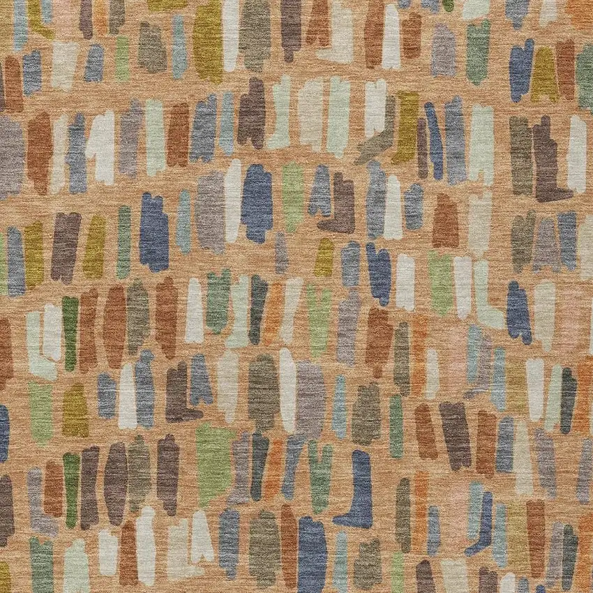 Copper Blue And Ivory Striped Washable Indoor Outdoor Area Rug Photo 2