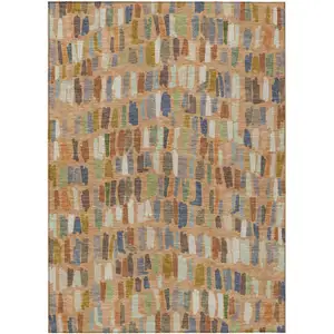 Photo of Copper Blue And Ivory Striped Washable Indoor Outdoor Area Rug
