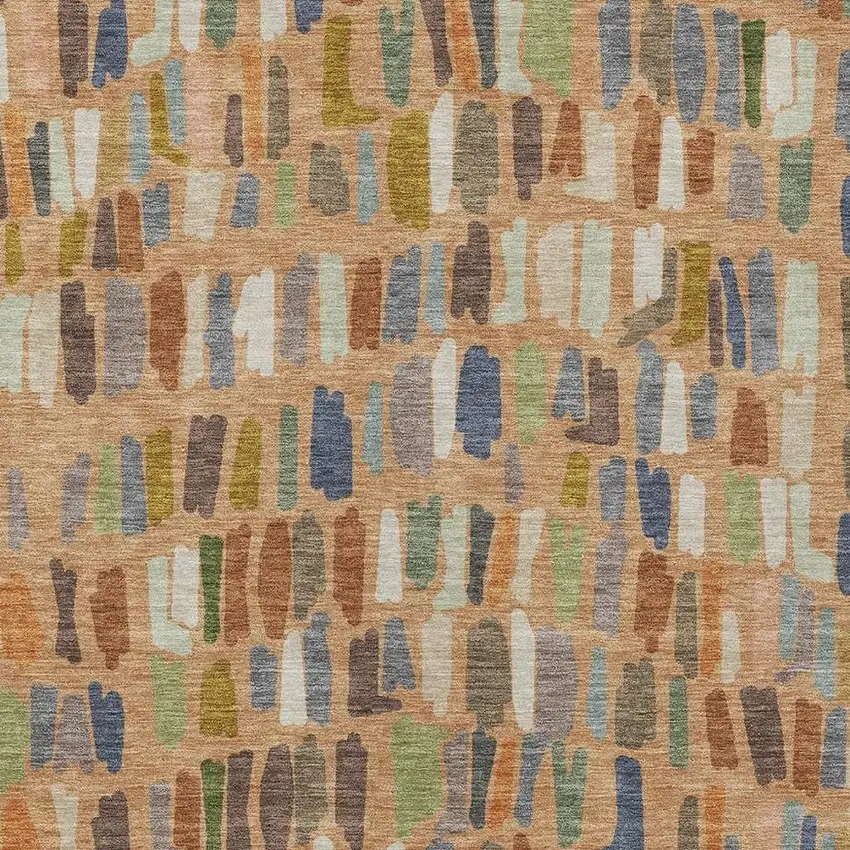 Copper Blue And Ivory Striped Washable Indoor Outdoor Area Rug Photo 2