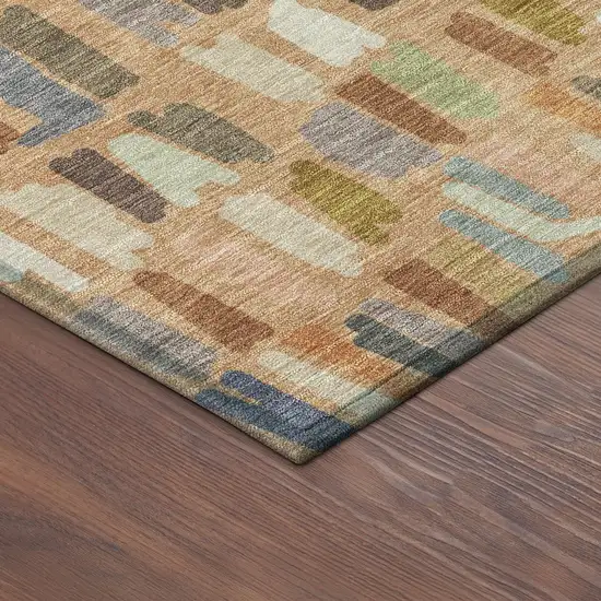 Copper Blue And Ivory Striped Washable Indoor Outdoor Area Rug Photo 9