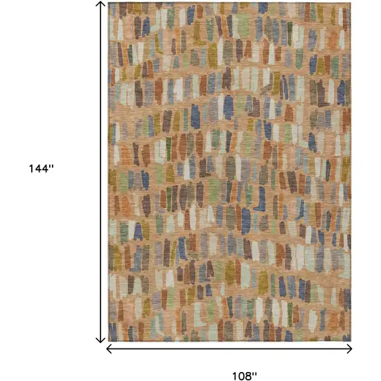 Copper Blue And Ivory Striped Washable Indoor Outdoor Area Rug Photo 6