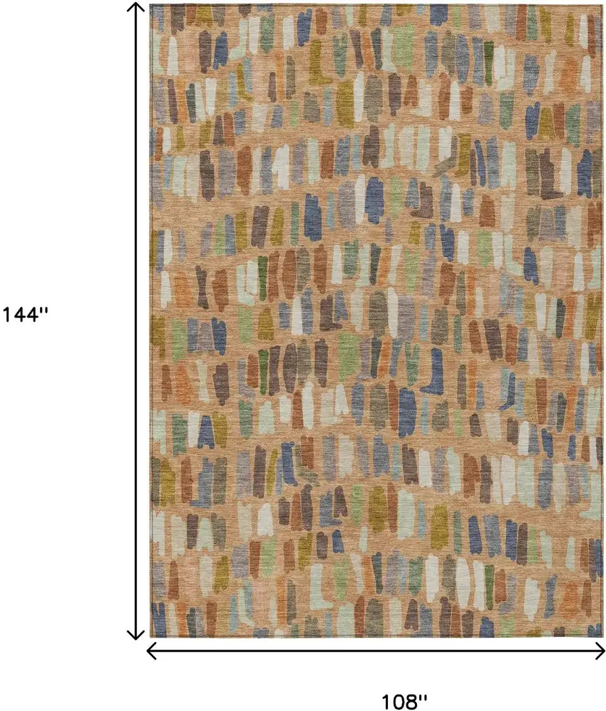 Copper Blue And Ivory Striped Washable Indoor Outdoor Area Rug Photo 6