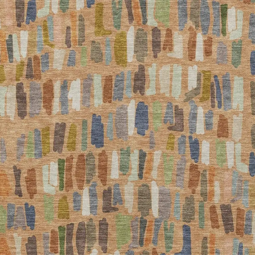 Copper Blue And Ivory Striped Washable Indoor Outdoor Area Rug Photo 2