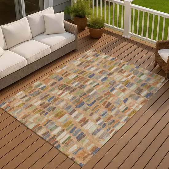 Copper Blue And Ivory Striped Washable Indoor Outdoor Area Rug Photo 4
