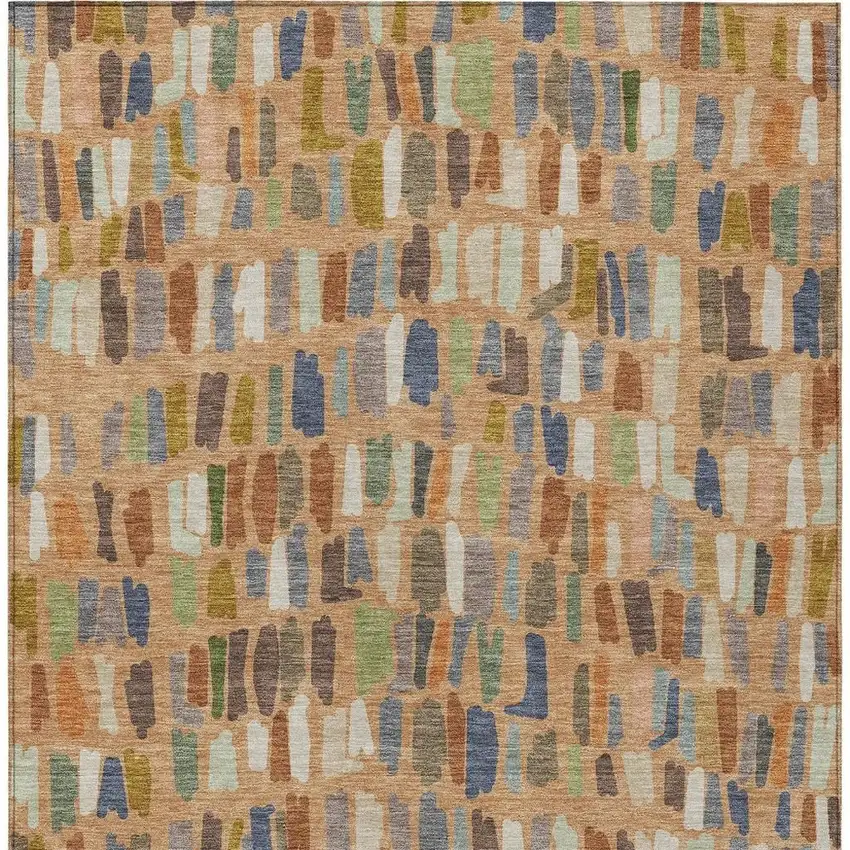 Copper Blue And Ivory Striped Washable Indoor Outdoor Area Rug Photo 3