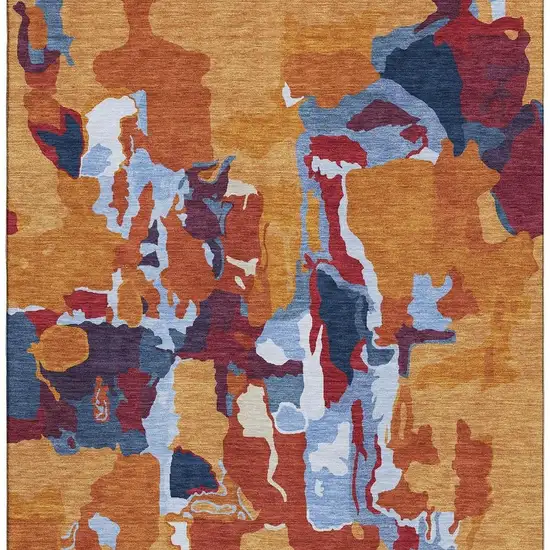 Copper Blue And Orange Abstract Washable Area Rug With UV Protection Photo 4