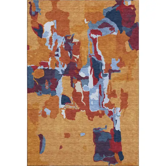 Copper Blue And Orange Abstract Washable Area Rug With UV Protection Photo 5