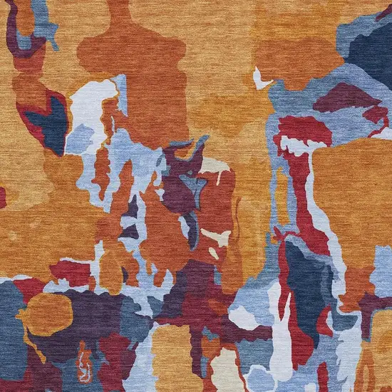 Copper Blue And Orange Abstract Washable Area Rug With UV Protection Photo 3