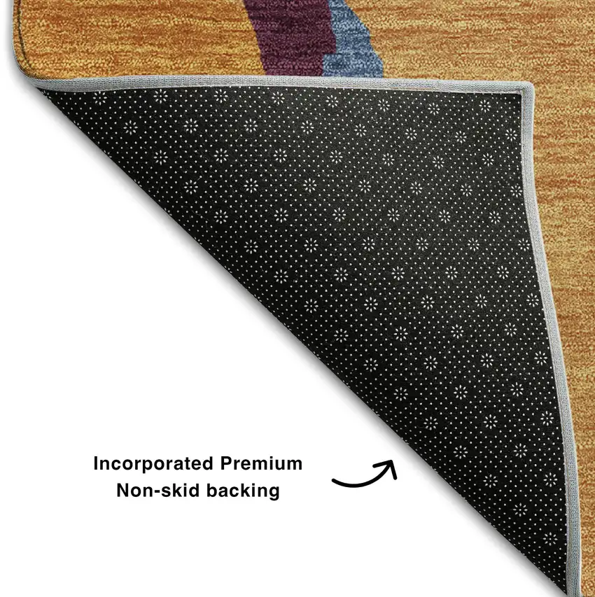 Copper Blue And Orange Abstract Washable Area Rug With UV Protection Photo 6