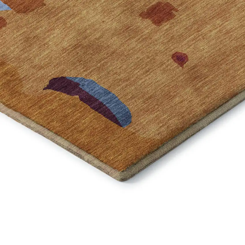 Copper Blue And Orange Abstract Washable Area Rug With UV Protection Photo 7